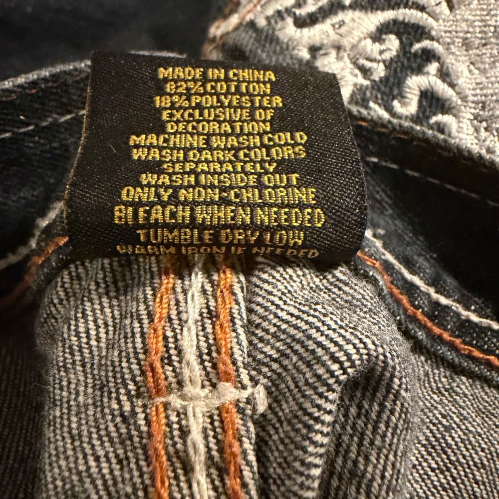 Y2K Makaveli Branded Hip-Hop Mens Embroidered Denim Jeans Eagle Dark Wash Sz 40 - Picture 7 of 7